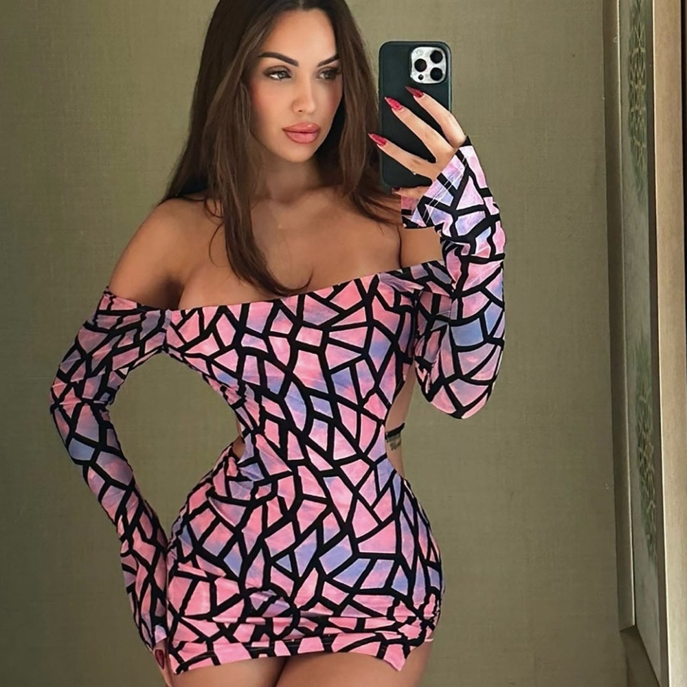 Fashion Nova Pink and Blue Backless Dress